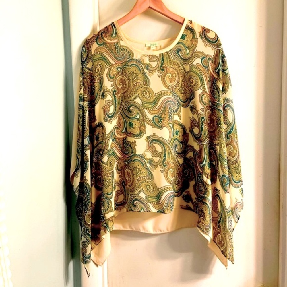 Jade Melody Tam Cape-Style Paisley Chiffon Top Small